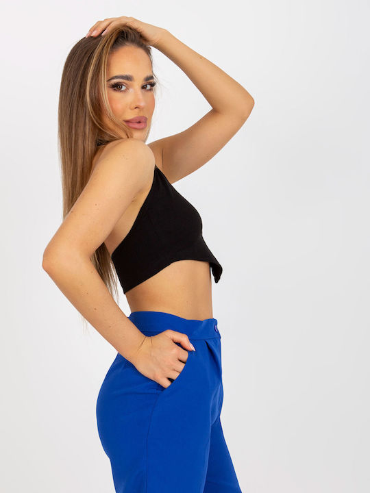 Rue Paris Γυναικείο Αθλητικό Crop Top Αμάνικο με V Λαιμόκοψη Μαύρο Μαύρο