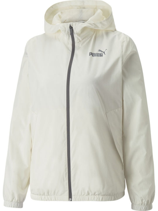 Women's Short Sports Jacket Waterproof and Windproof for Spring or Autumn with Hood Beige