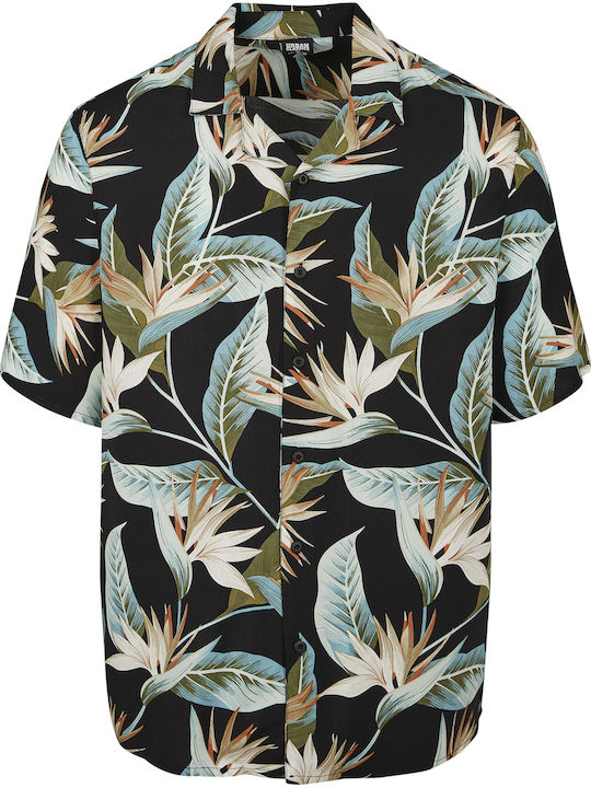 Short-sleeved Shirt in Wide Line Floral Green