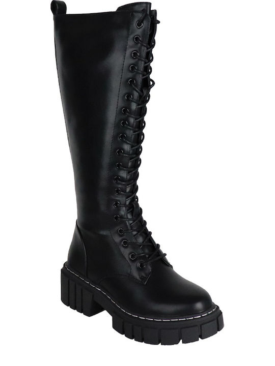 Exe Anatomic Leather Medium Heel Women's Boots with Laces Black