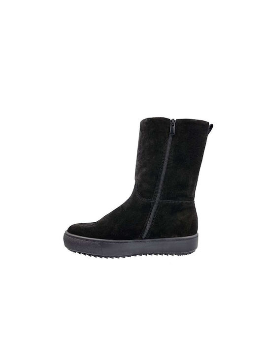 Boxer Suede Women's Boots with Zipper Black