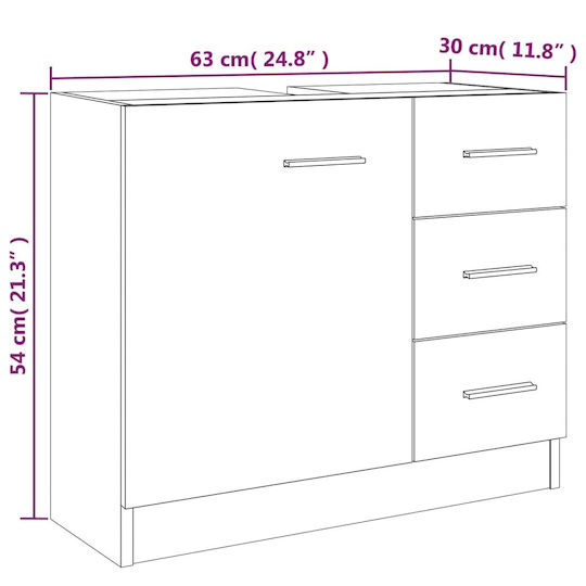vidaXL Waschtisch ohne Waschbecken L63xB30xH54cm Eiche