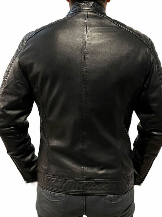 IN-9 MEN'S LEATHER JACKET BLACK