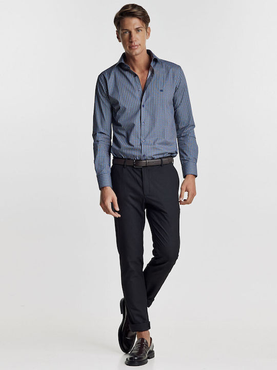 Long-sleeved Cotton Shirt Navy Blue