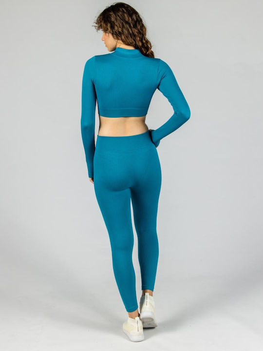 GSA Mock Women's Athletic Crop Top Long Sleeve Blue