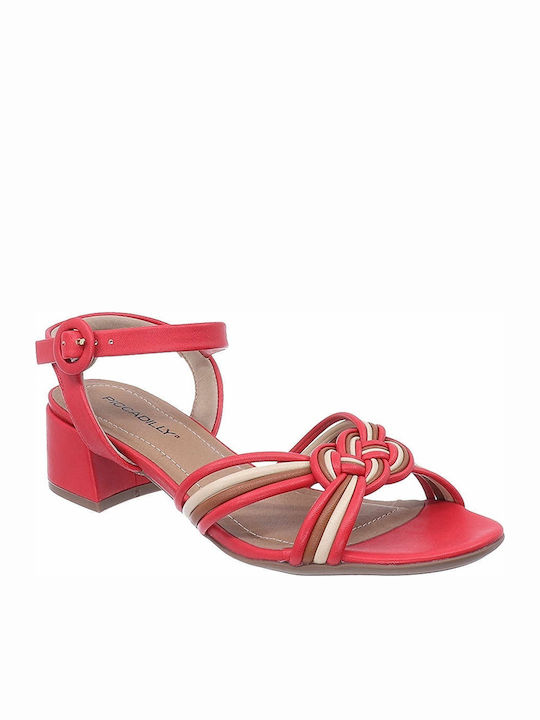 Piccadilly Anatomic Leather Women's Sandals with Ankle Strap Red