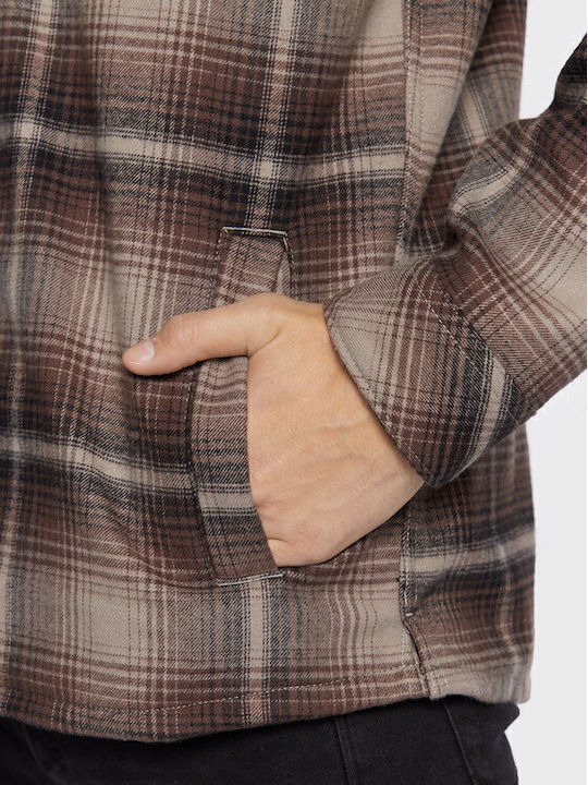 Furnace Long Sleeve Flannel Overshirt in Regular Fit Checked Brown