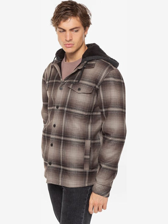 Furnace Long Sleeve Flannel Overshirt in Regular Fit Checked Brown