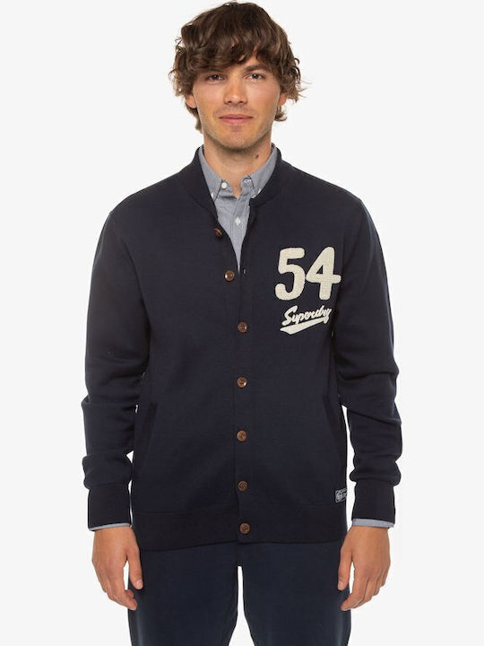 D2 Vintage Varsity Cardigan Herren Strickjacke mit Knöpfen Marineblau