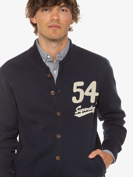D2 Vintage Varsity Cardigan Herren Strickjacke mit Knöpfen Marineblau