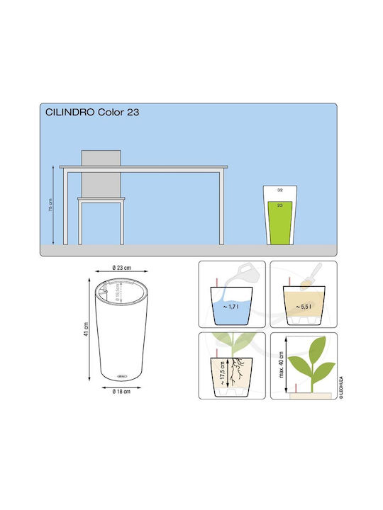 Lechuza Cilindro Self-watering Pot Plastic 32x32x56cm.