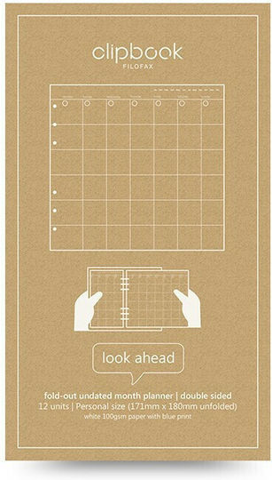 Filofax Personal Clipbook Undated Month Monthly Diary Refill White