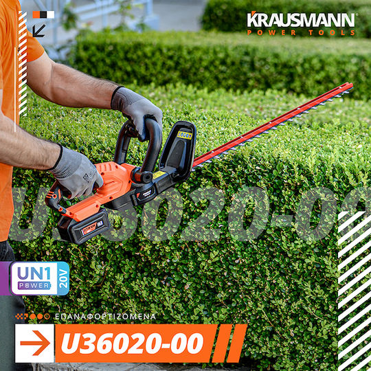 Krausmann U36020-00 Foarfecă de gard viu Baterie 20V cu Lungimea Lamei 51cm Solo