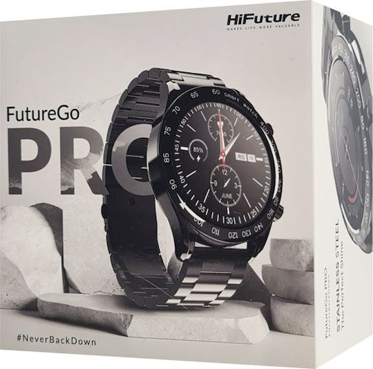 HiFuture FutureGo Pro Stainless Steel 46mm Αδιάβροχο Smartwatch με Παλμογράφο (Μαύρο)