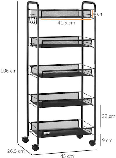 HomCom Metallic Kitchen Trolley 5 Tiers Black 45x26.5x106cm