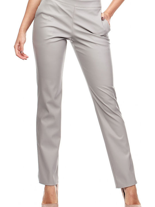 MOE Damen Hoch tailliert Leder Hose in Gerader Linie Gray