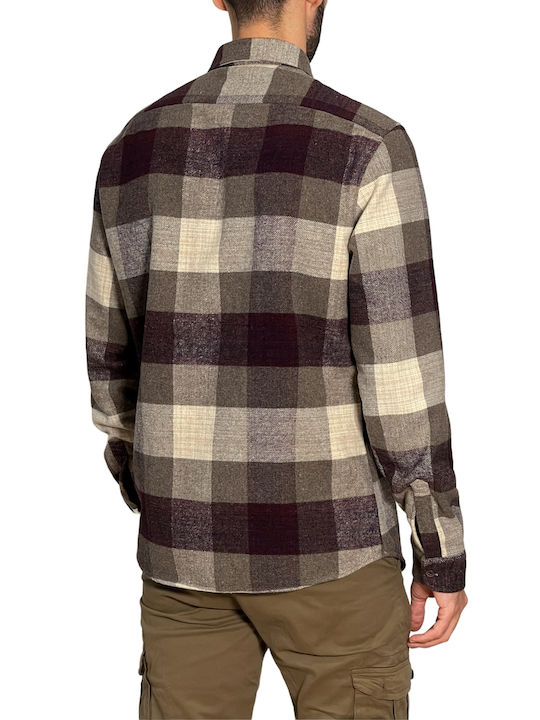 3Guys Glenn Men's Shirt Long Sleeve Checked Brown