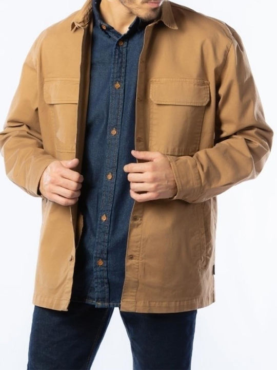 Camasa Barbat Mânecă Lungă Denim Overshirt În Regular Fit Tan