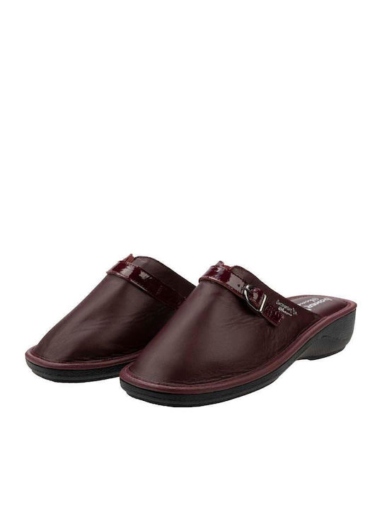 Lederne Winter Damen Hausschuhe Burgundisch