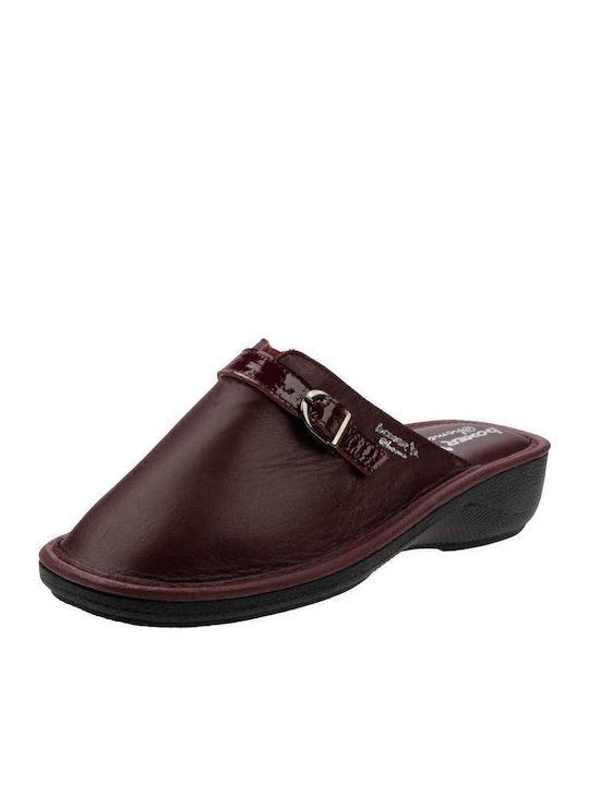 Lederne Winter Damen Hausschuhe Burgundisch