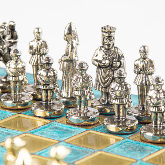 Manopoulos Handgefertigt Schach Metallisch mit Schachfiguren 20x20cm