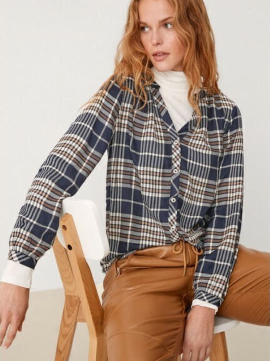 Women's Checked Long Sleeve Shirt Blue