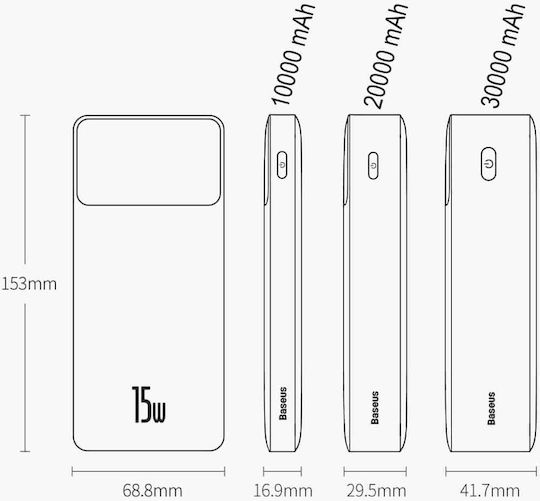 Baseus Bipow Overseas Edition Power Bank 10000mAh 15W cu 2 Porturi USB-A și Port USB-C Negru