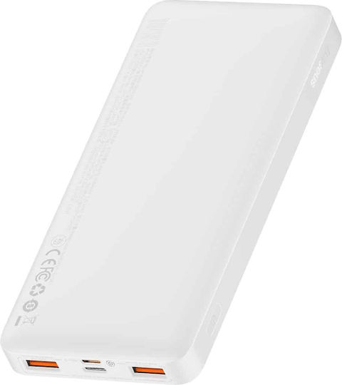 Baseus Bipow Overseas Edition Power Bank 10000mAh 20W with 2 USB-A Ports and USB-C Port White