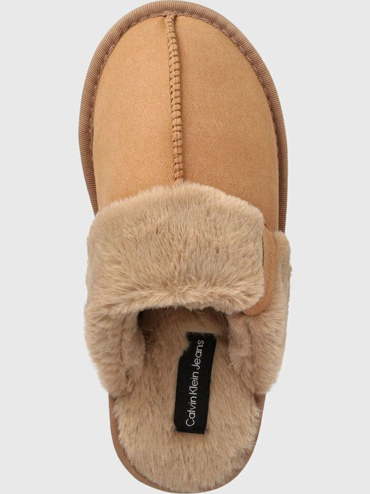 Winter Damen Hausschuhe mit Fell Braun