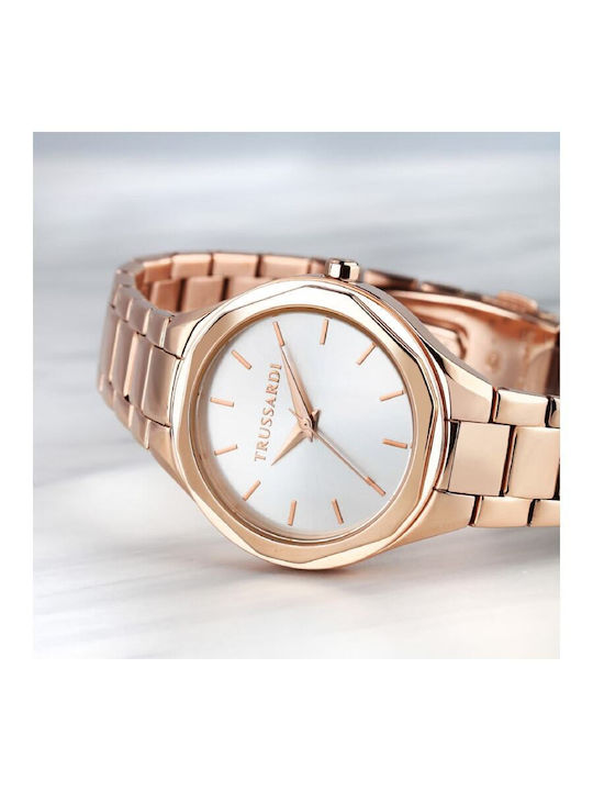 Trussardi T-small Γυναικείο Ρολόι 30mm Μπαταρίας με Ροζ Χρυσό Μεταλλικό Μπρασελέ
