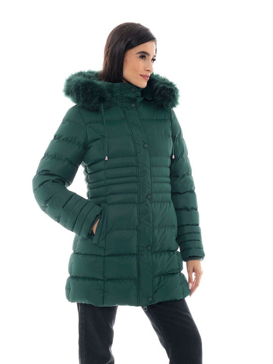 Splendid Women's Long Puffer Jacket for Winter with Hood Dark Beige
