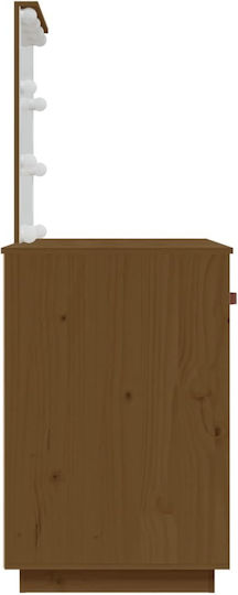 Masă De Toaletă De Podea Din Lemn Masiv Culoarea Mierii Cu Oglindă 95x50x133.5cm
