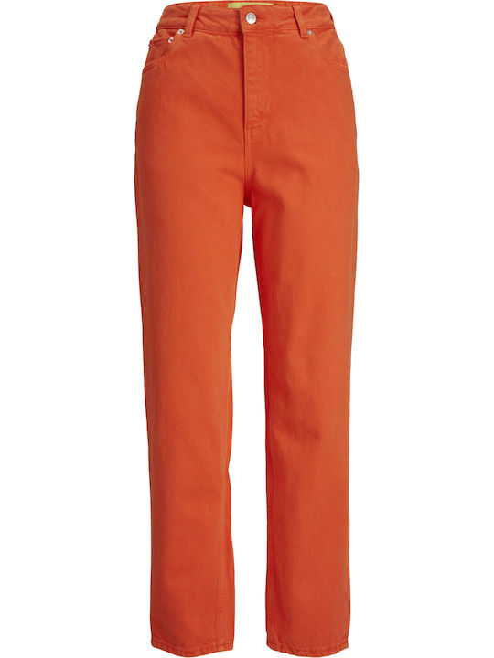 High Waist Women's Jean Trousers in Mom Fit Orange