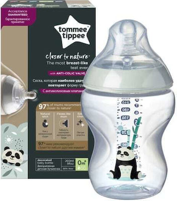 Tommee Tippee Plastic Bottle Closer To Nature Anti-Colic with Silicone Nipple for 0+, 0+ m, months Grey Panda 260ml 1pcs