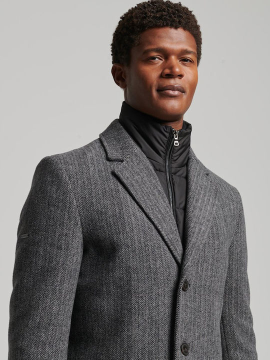 Men's Coat Grey Herringbone