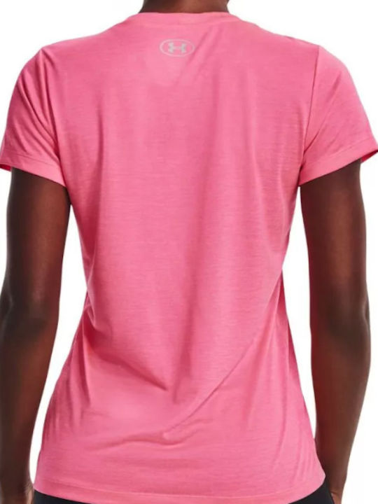 Under Armour Twist Women's Athletic T-shirt Fast Drying with V Neckline Electro Pink