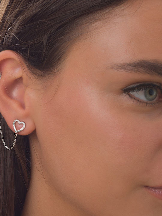 Oxzen Μονό Σκουλαρίκι Ear Climber από Ασήμι με Πέτρες