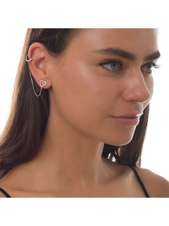 Oxzen Μονό Σκουλαρίκι Ear Climber από Ασήμι με Πέτρες