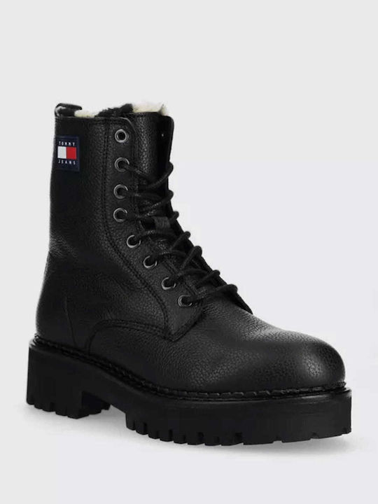 Tommy Hilfiger Women's Leather Combat Boots Black