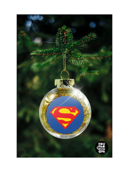 Superman, transparente Christbaumkugel mit goldener Füllung 8cm