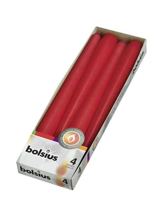 Bolsius Decorative Red Taper Candle 24.5cm 4 Pieces