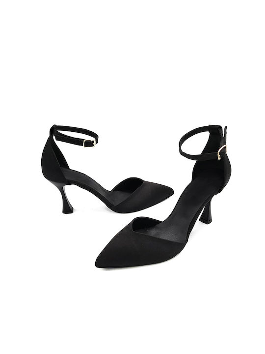 Sarigiannis women's satin black pumps with strap