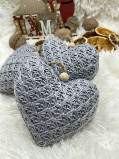 Hängendes Herz Ornament Stoff Gray 14x14cm