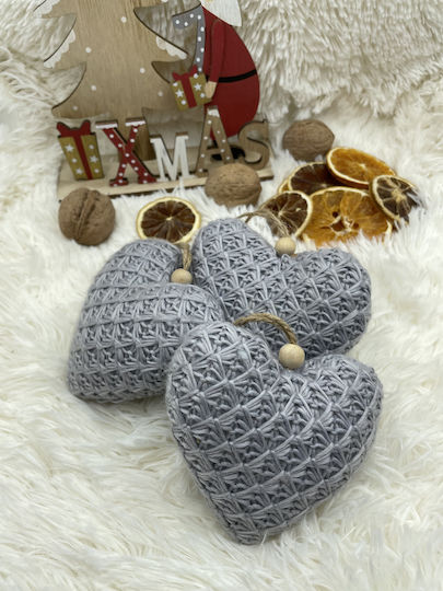 Hängendes Herz Ornament Stoff Gray 14x14cm