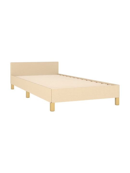 Pat Single Tapițat cu Material Crem pentru Saltea 90x190cm