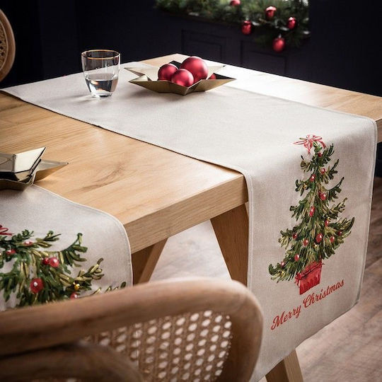 Gofis Home Weihnachtlich Tischtuch Läufer Stoff Beige L160xB40cm.
