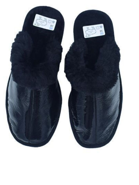 Soulis01 Leather Winter Women's Slippers Black