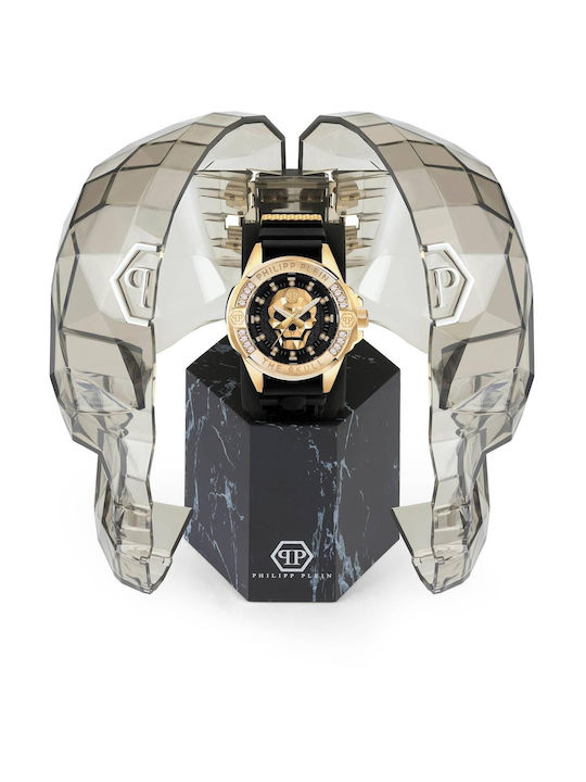 Philipp Plein The Skull Ceas Baterie cu Negru Brățară din cauciuc