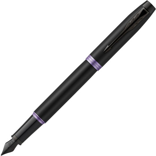 Parker IM Vibrant Rings Pen Set Ballpoint with Fountain Pen made of Steel Amethyst Purple in a case (in a paper cassette)