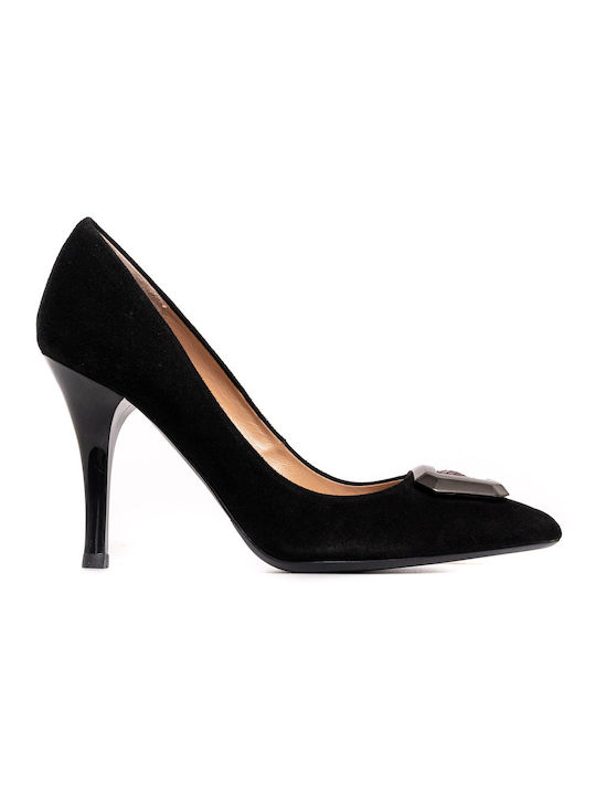 Luciano Barachini black leather suede pump with tricolor decoration